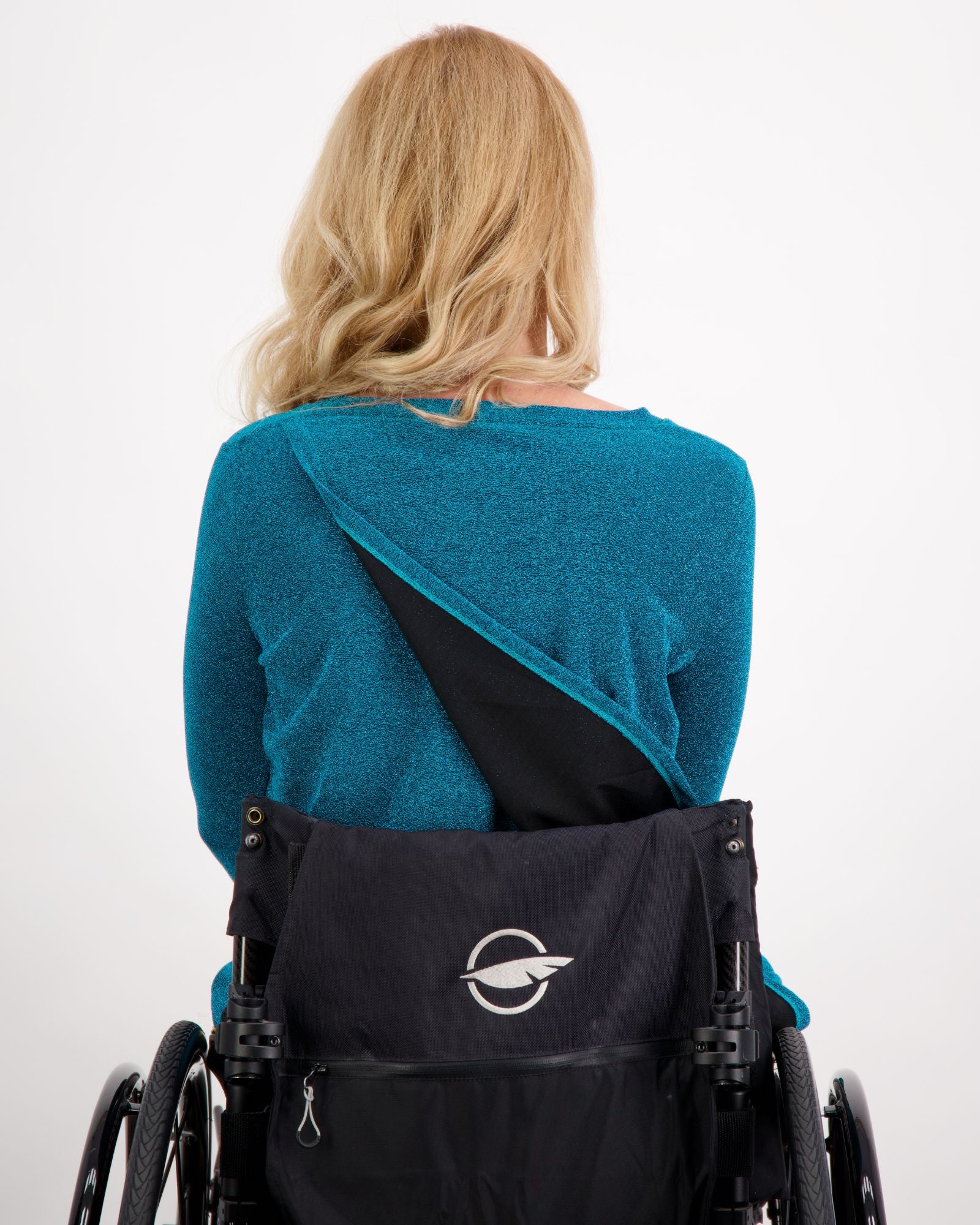 Teal glitter top for seated wearing